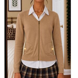 Vintage Gap Women Size S Cardigan Sweater Tan Multicolor Full Zip Preppy Y2K